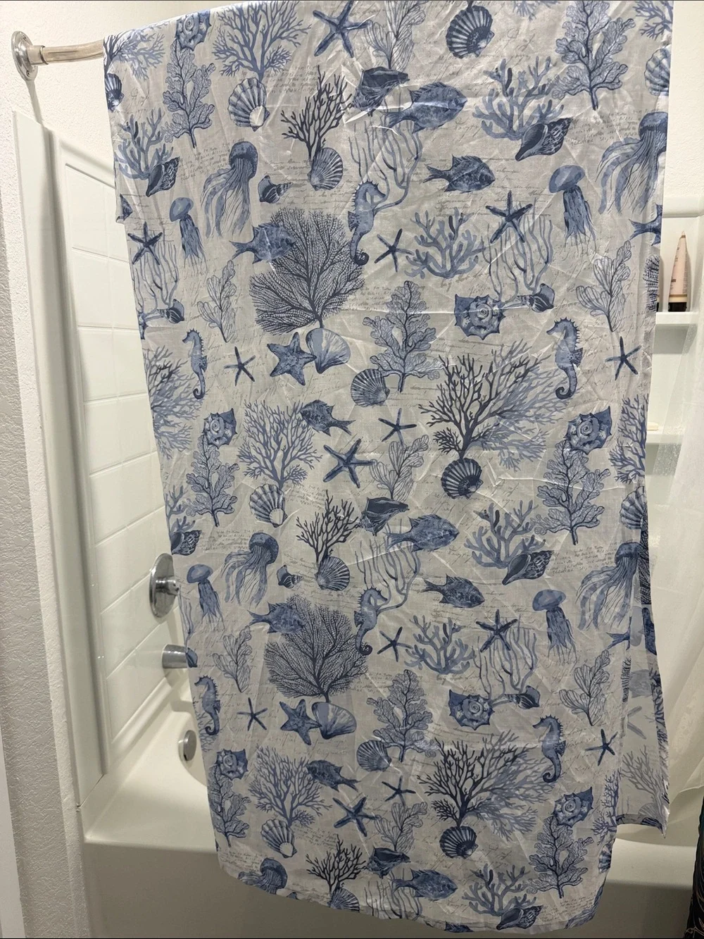 Coastal Blue Seashell shower curtain